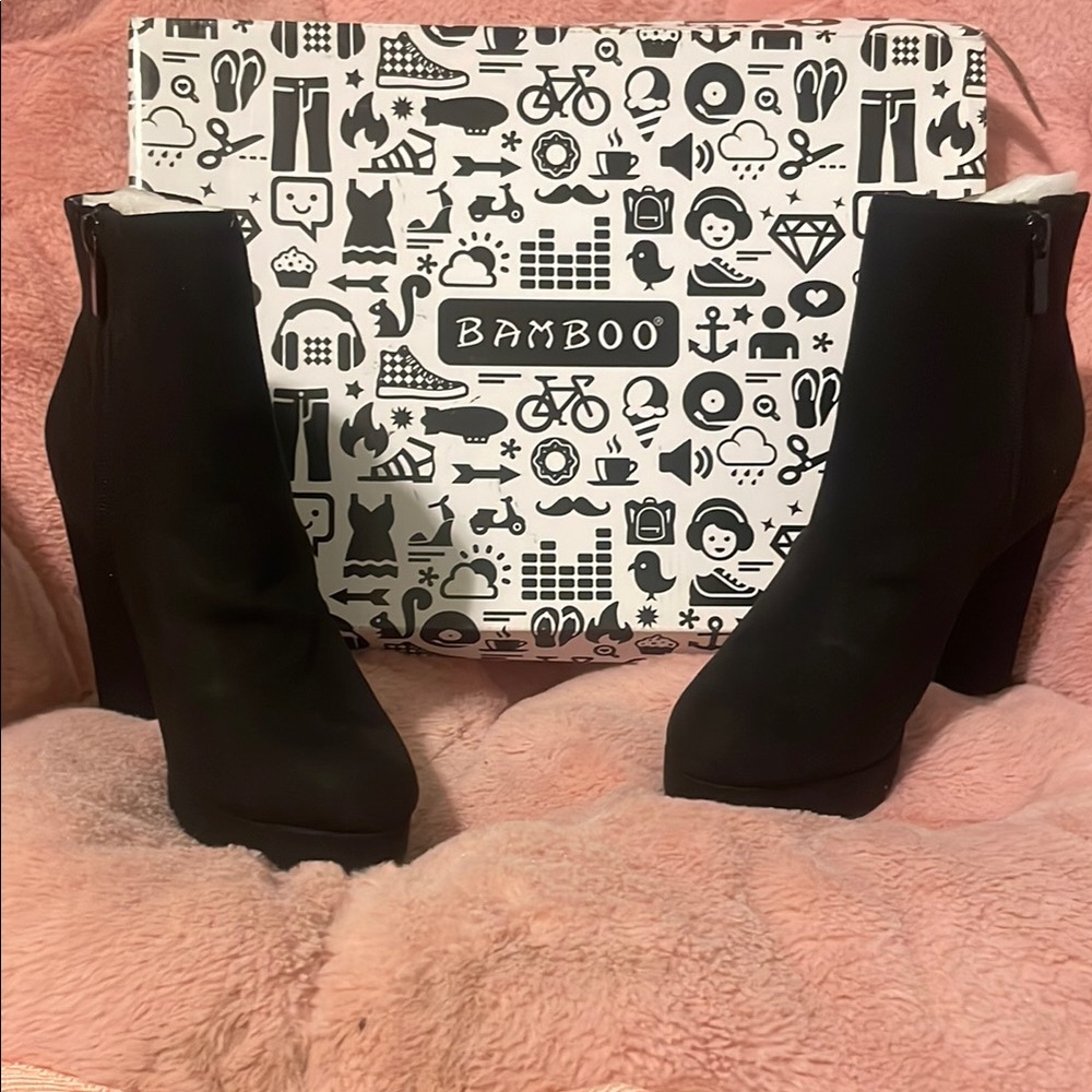 BAMBOO Black Heeled Ankle Boots